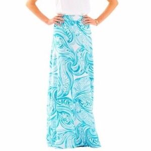 Lilly‎ Pulitzer Maxi Skirt White Blue Turquoise Print XS